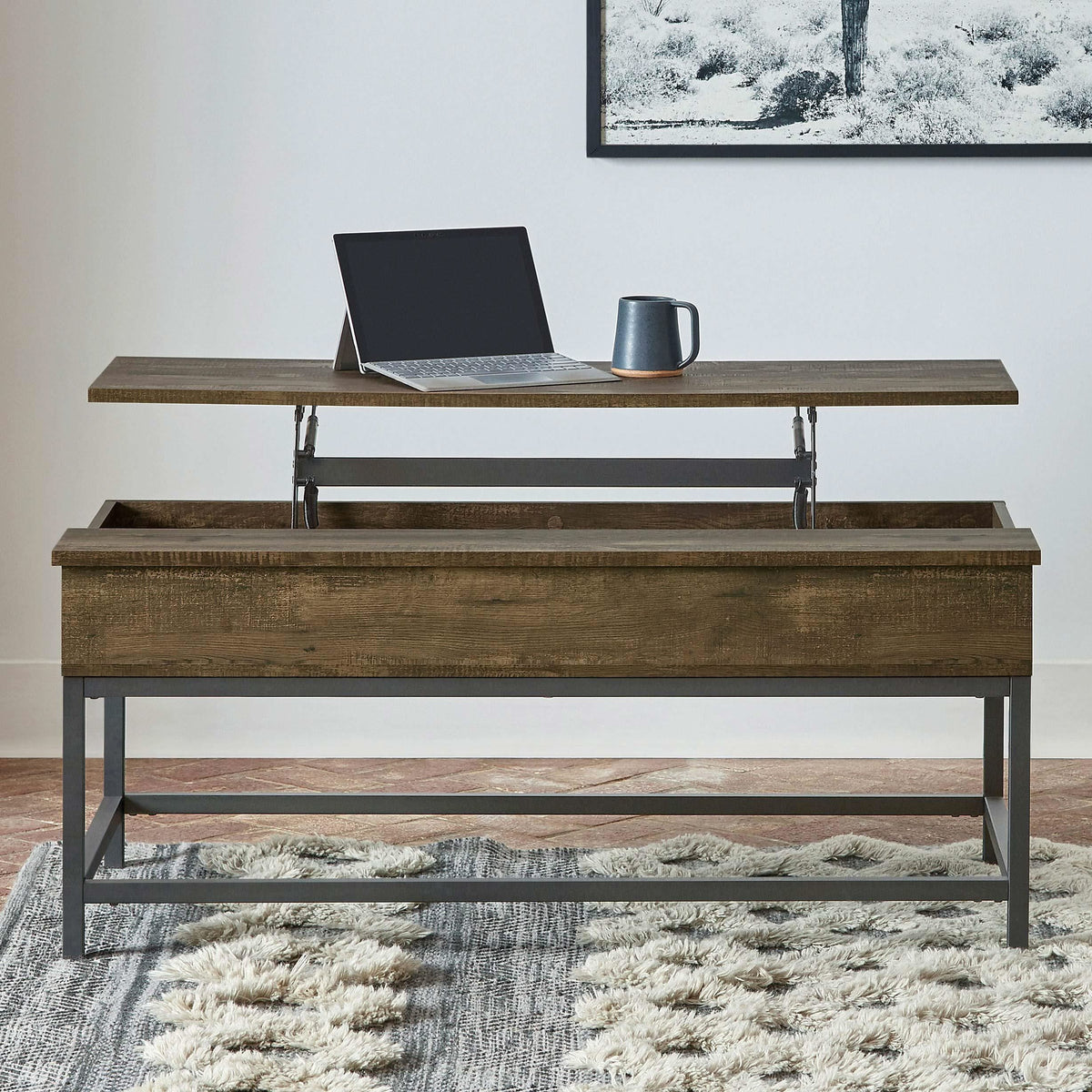 Mesa de centro elevable Byers Engineered Wood de roble marrón