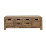 Mesa de centro Esther de madera maciza de sheesham natural con 6 cajones