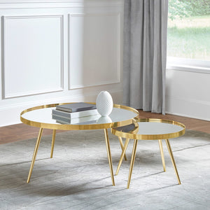 Mesa de centro anidada Kaelyn de 2 piezas con espejo redondo dorado