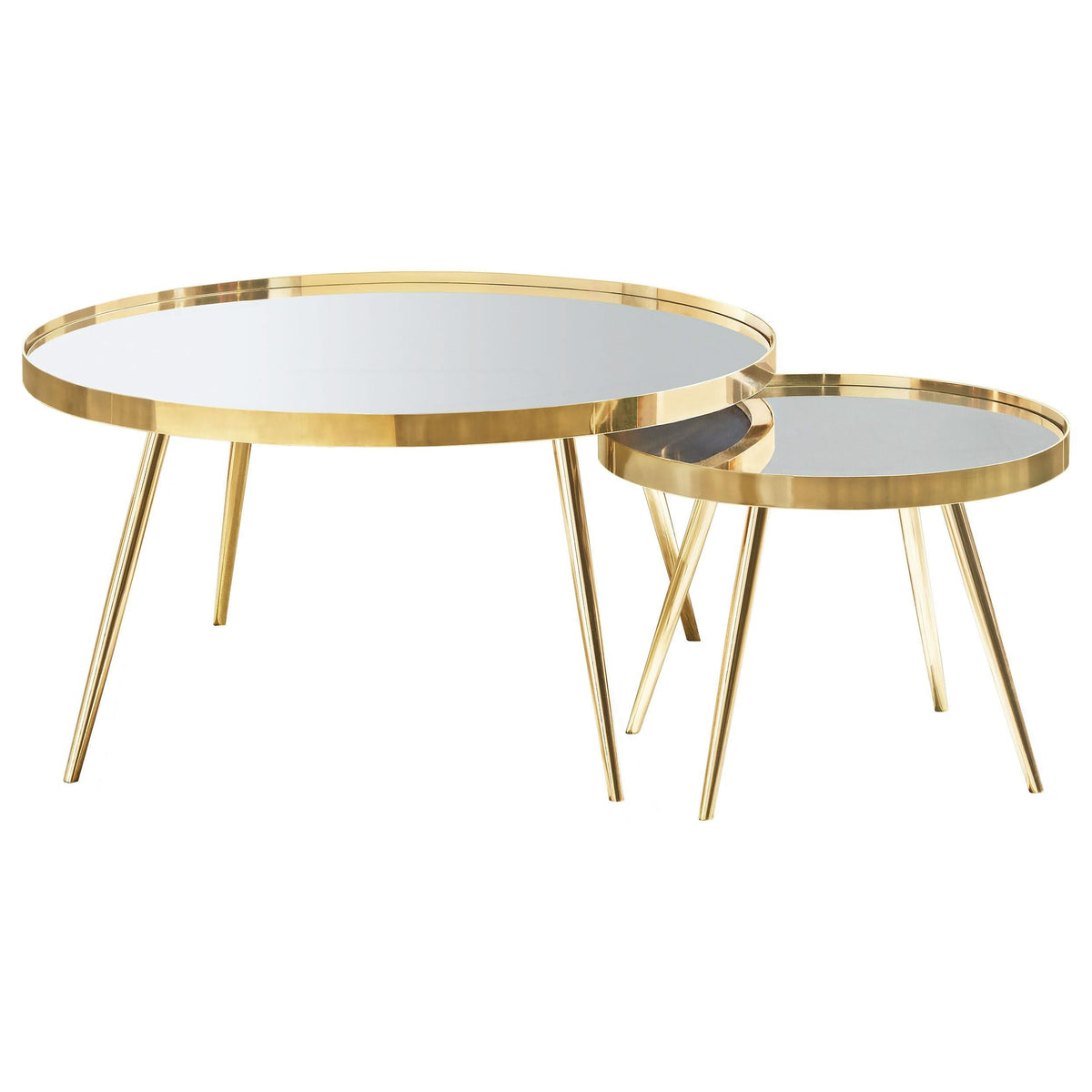Mesa de centro anidada Kaelyn de 2 piezas con espejo redondo dorado