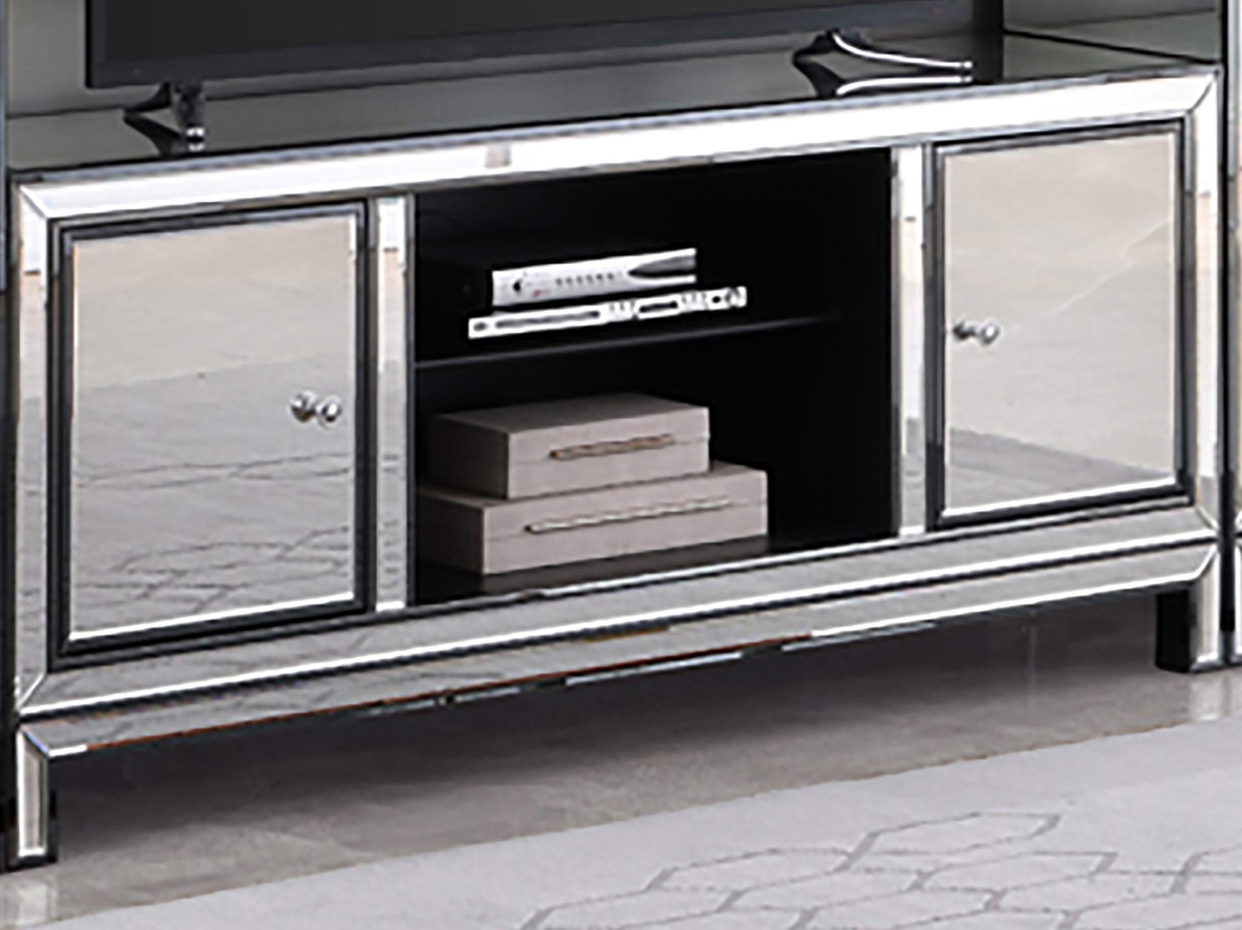 Natalia 2-door Mirrored 60-inch TV Stand Black and Silver
