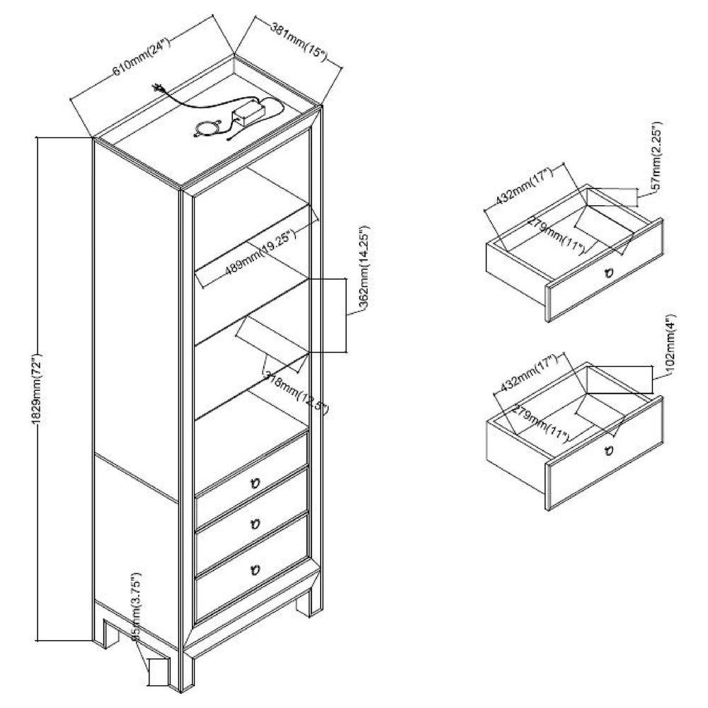 3-drawer Media Tower Black Titanium and Silver