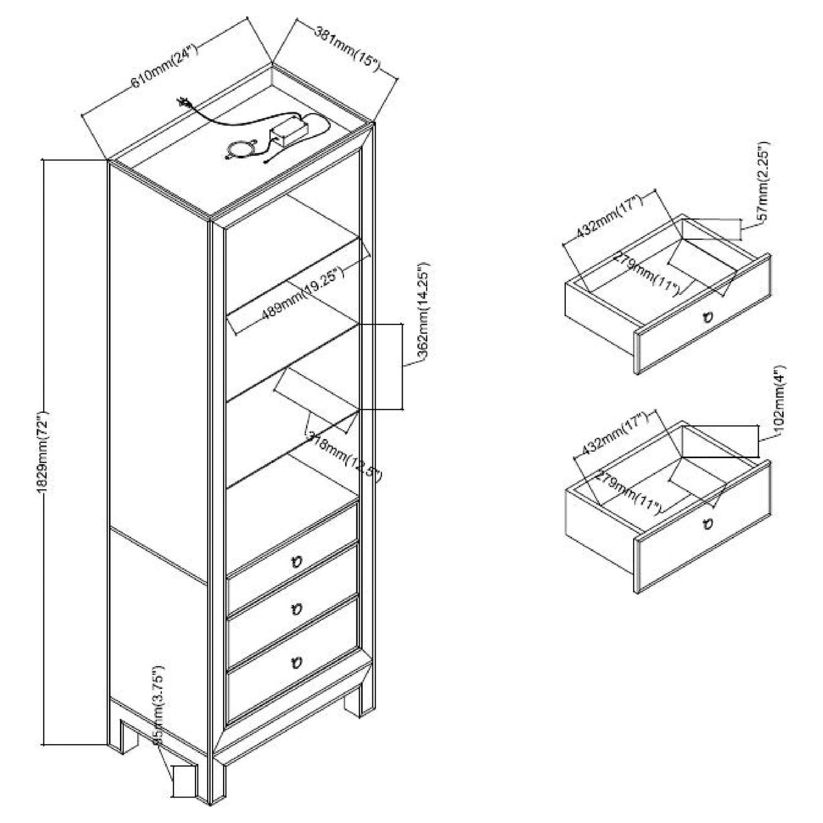 3-drawer Media Tower Black Titanium and Silver
