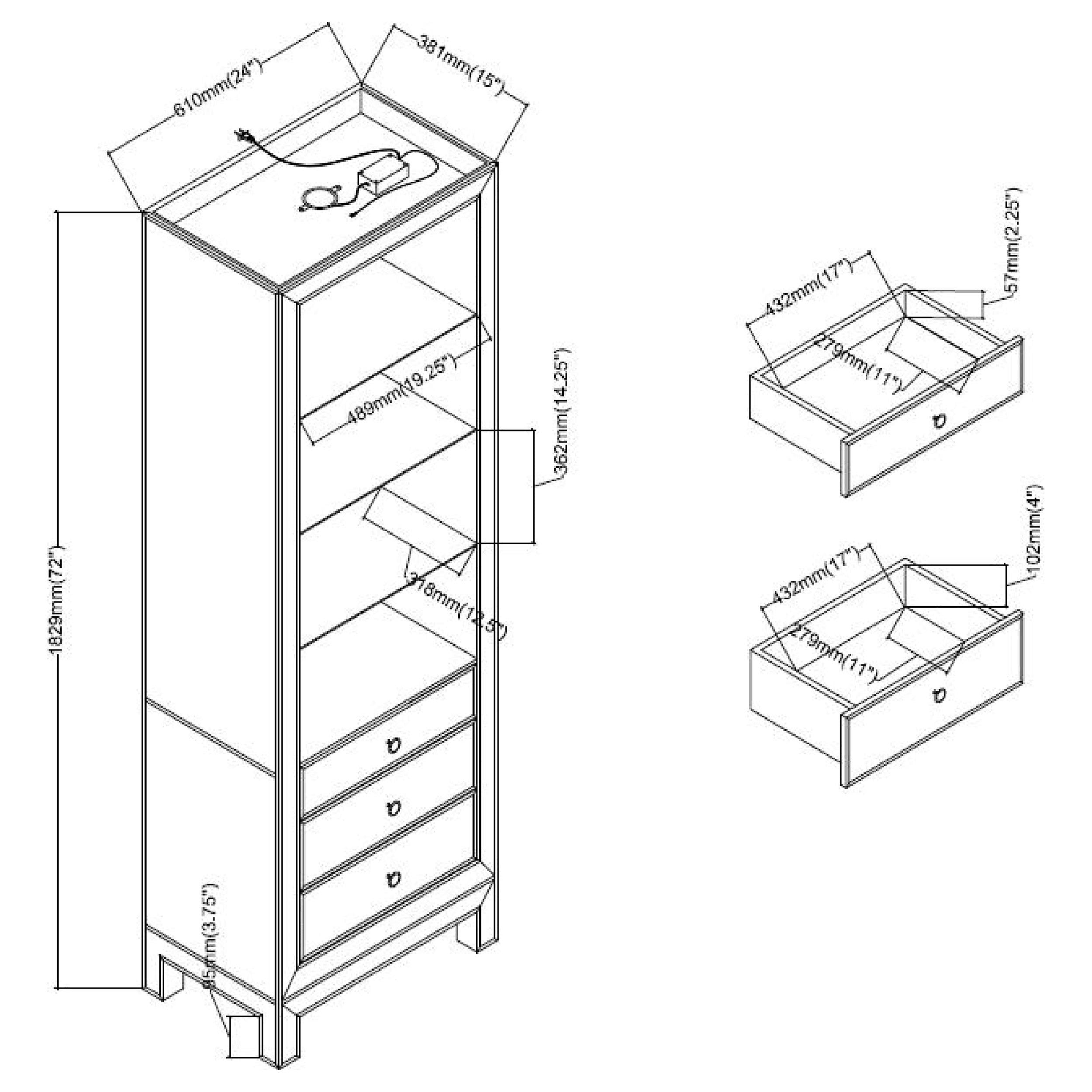 3-drawer Media Tower Black Titanium and Silver