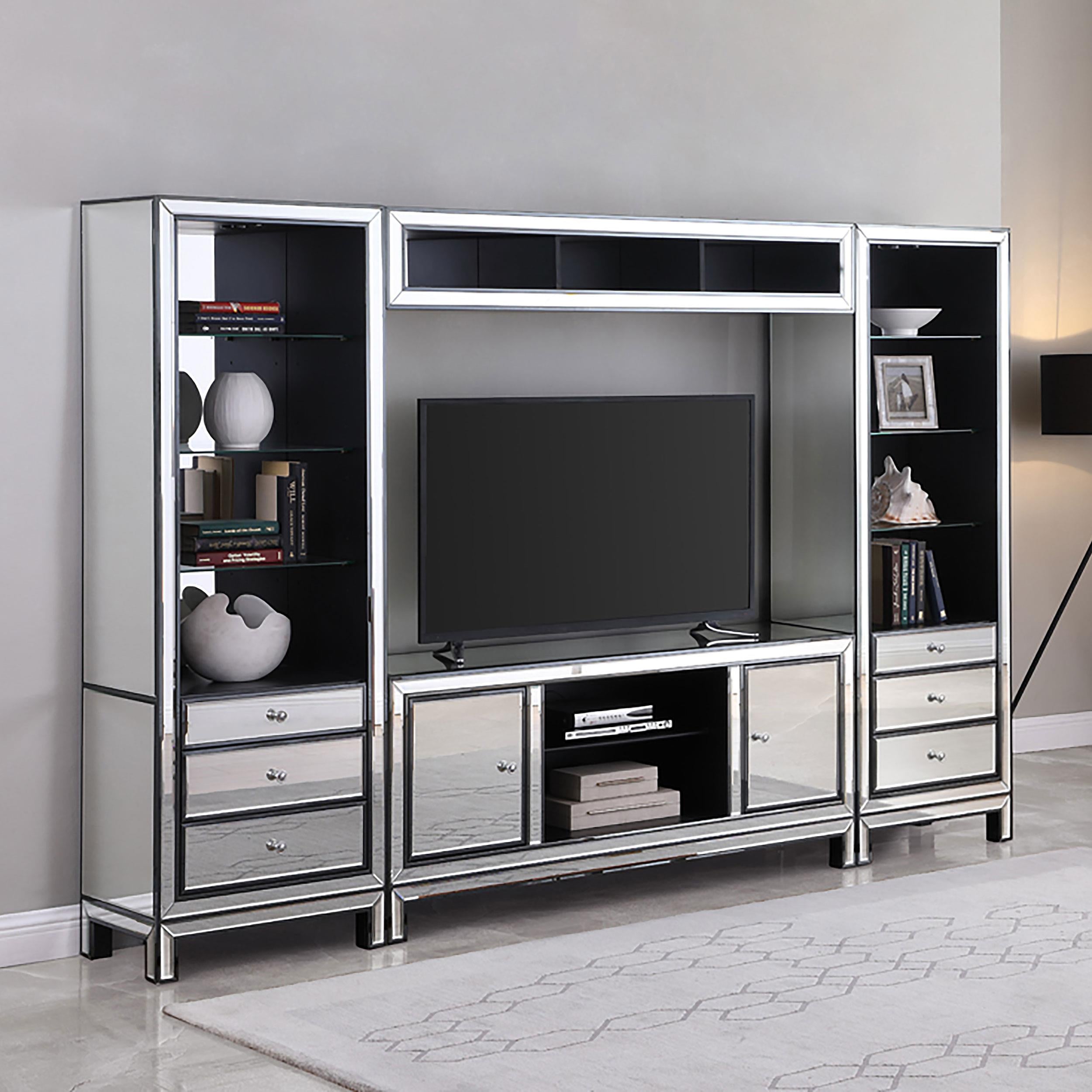 3-drawer Media Tower Black Titanium and Silver