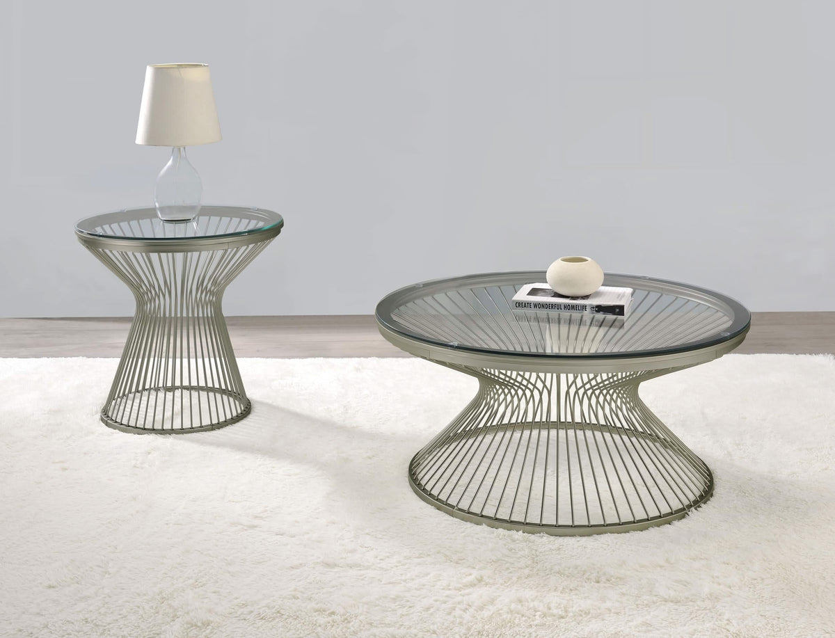 Mandy Round Glass Top Coffee Table Satin Grey