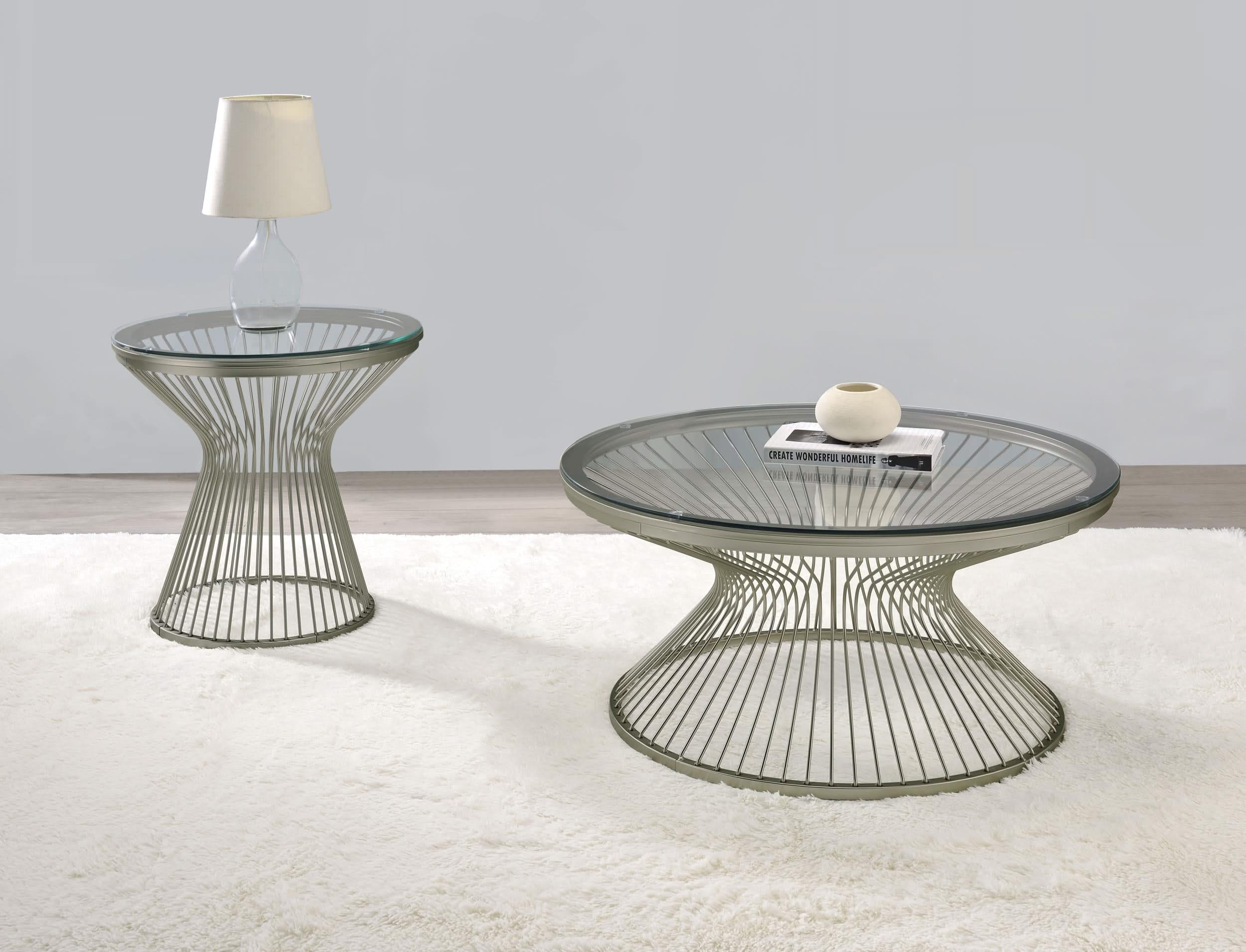 Mandy Round Glass Top Coffee Table Satin Grey