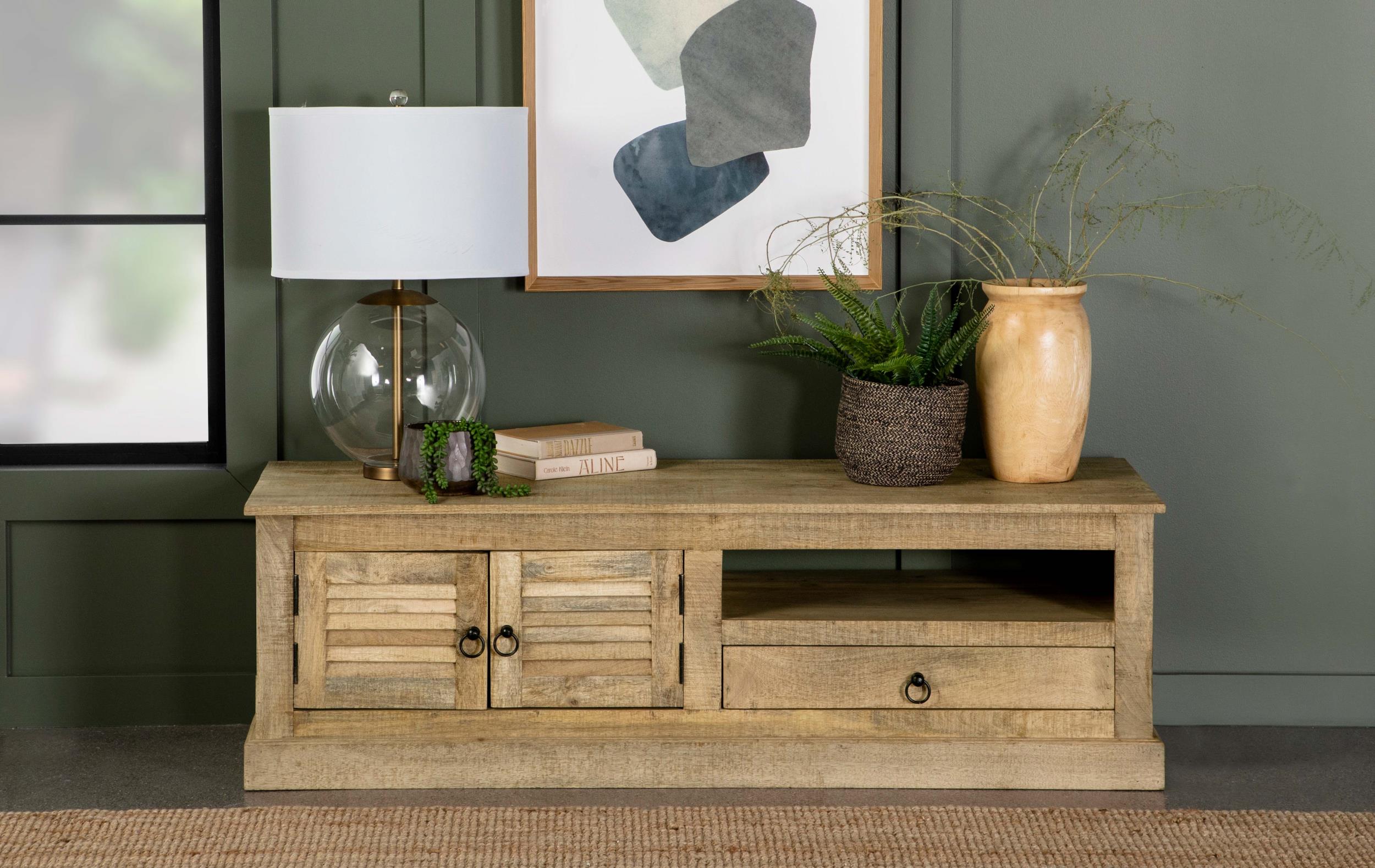 Zabel 2-door Solid Mango Wood 58" TV Stand Natural