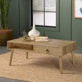 Mesa de centro rectangular de madera de mango Zabel con 1 cajón, color natural