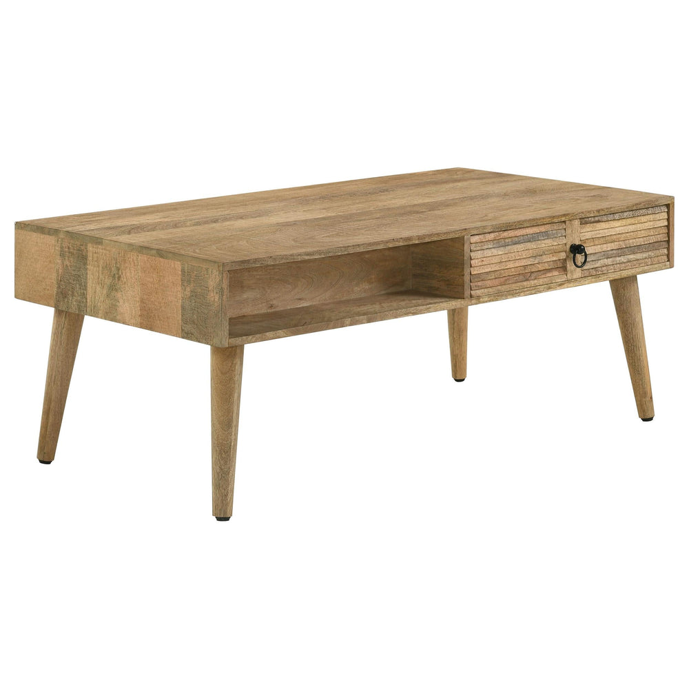 Mesa de centro rectangular de madera de mango Zabel con 1 cajón, color natural