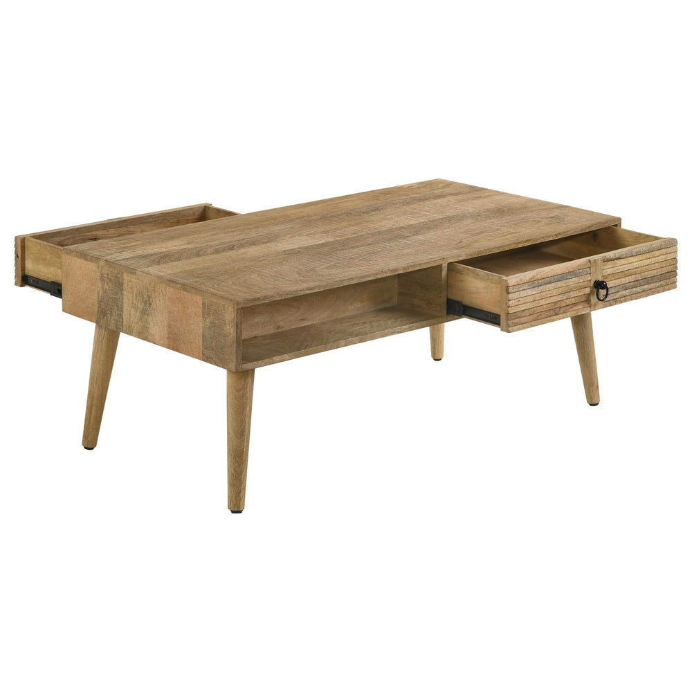 Mesa de centro rectangular de madera de mango Zabel con 1 cajón, color natural