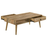 Mesa de centro rectangular de madera de mango Zabel con 1 cajón, color natural