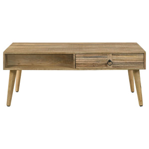 Mesa de centro rectangular de madera de mango Zabel con 1 cajón, color natural