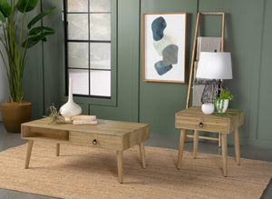 Mesa de centro rectangular de madera de mango Zabel con 1 cajón, color natural
