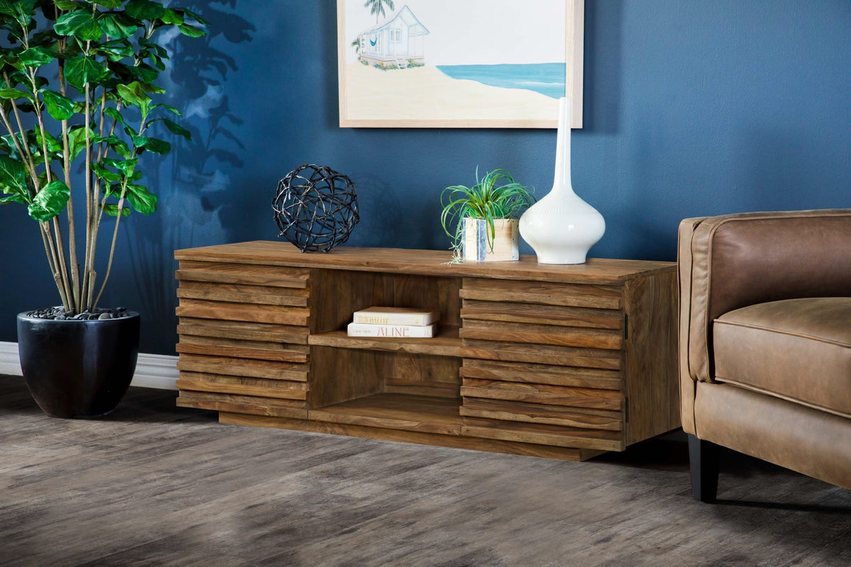 Mueble para TV Julia de 58 pulgadas de madera maciza de sheesham con 2 puertas Natural
