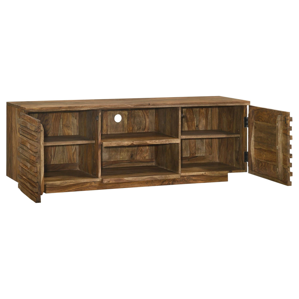 Mueble para TV Julia de 58 pulgadas de madera maciza de sheesham con 2 puertas Natural