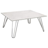 Juego de mesa de centro auxiliar Harley de 3 piezas en imitación de mármol blanco y cromo