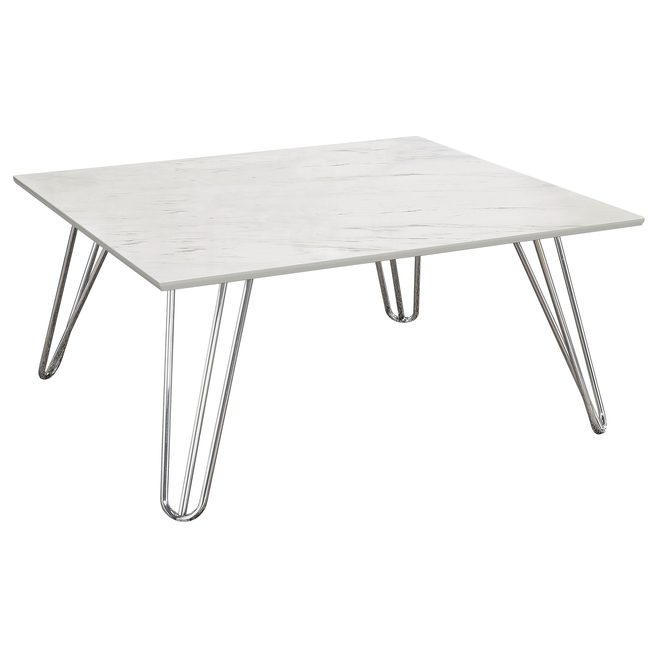 Harley 3-piece Occasional Coffee Table Set Faux White Marble and Chrome