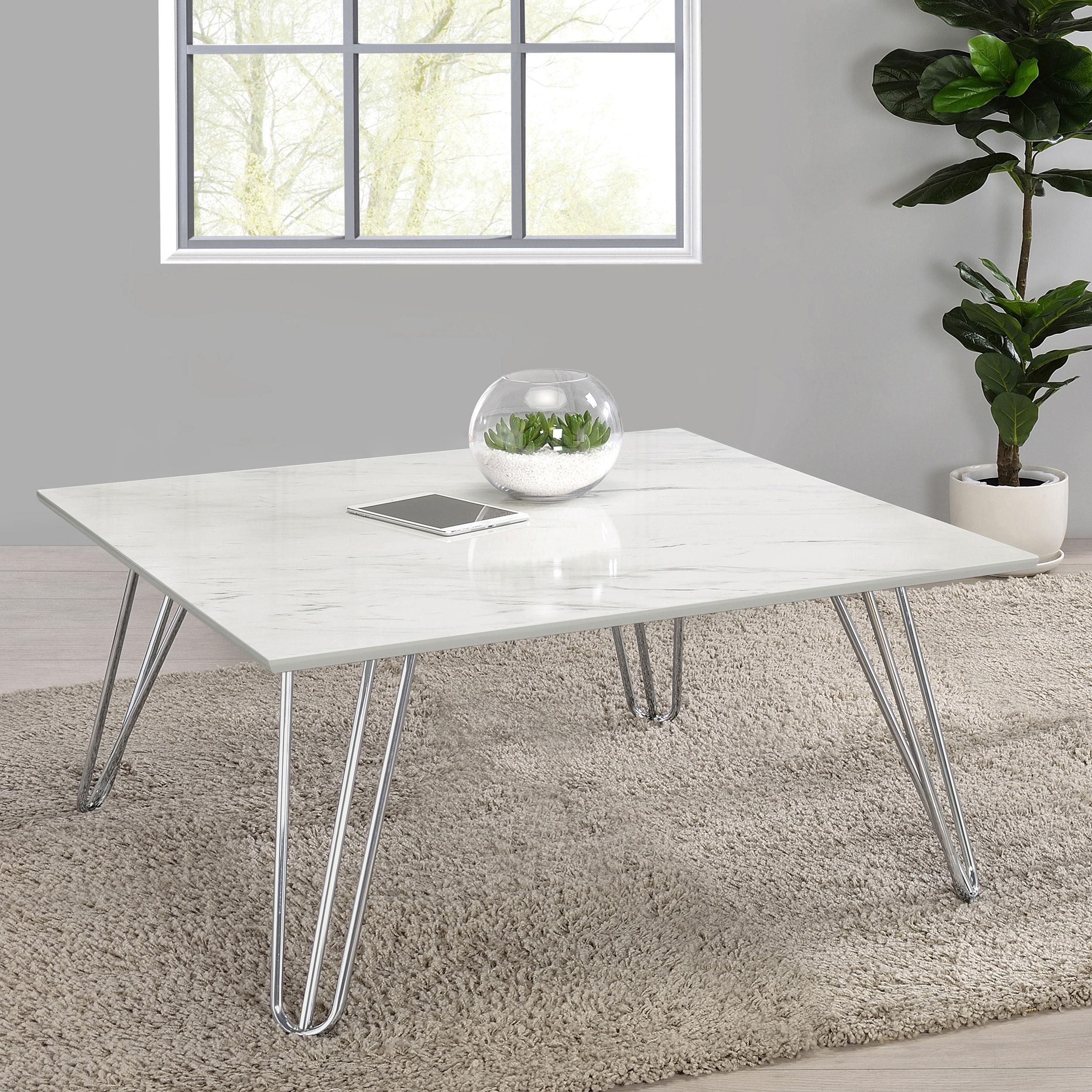 Harley Hairpin Leg Square Coffee Table White and Chrome