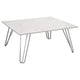 Mesa de centro cuadrada con patas de horquilla Harley, blanca y cromada