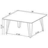 Mesa de centro cuadrada con patas de horquilla Harley, blanca y cromada