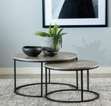Mesa de centro redonda anidada Lainey de dos piezas en imitación de mármol, gris