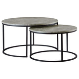 Mesa de centro redonda anidada Lainey de dos piezas en imitación de mármol, gris