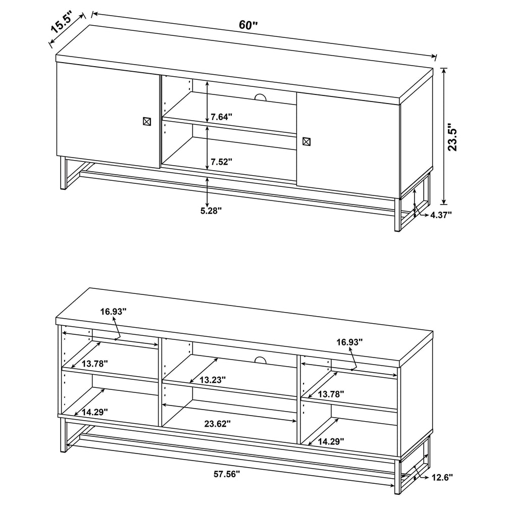 Mueble para TV Myles de 2 puertas de madera de ingeniería de 60 pulgadas en roble rústico
