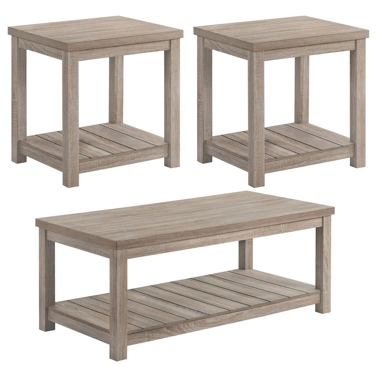 Juego de mesa de centro Colter de 3 piezas de madera de ingeniería en color greige