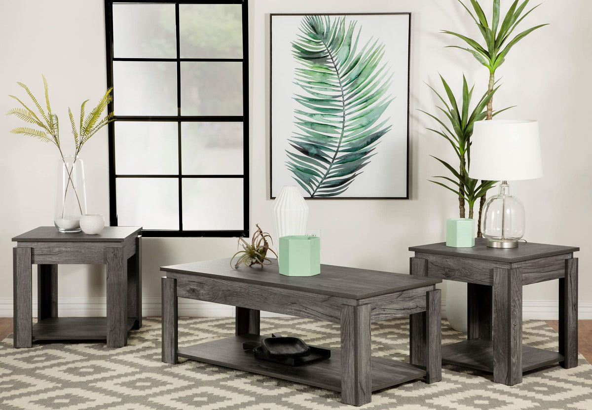 Juego de mesa de centro rectangular Donal de 3 piezas, gris desgastado