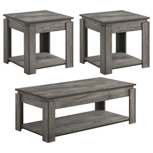 Juego de mesa de centro rectangular Donal de 3 piezas, gris desgastado