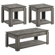 Juego de mesa de centro rectangular Donal de 3 piezas, gris desgastado