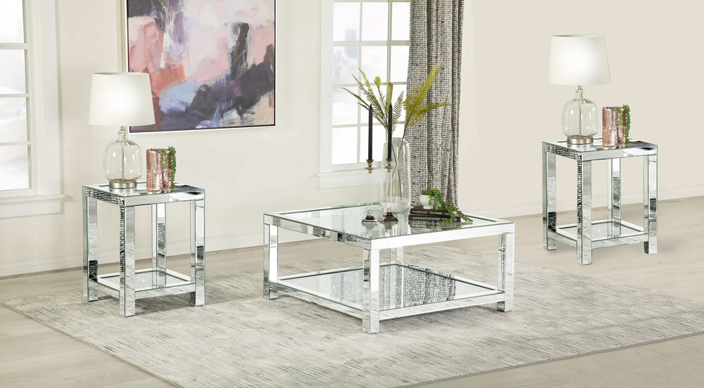 Valentina 3-piece Mirrored Coffee and End Table Set Silver
