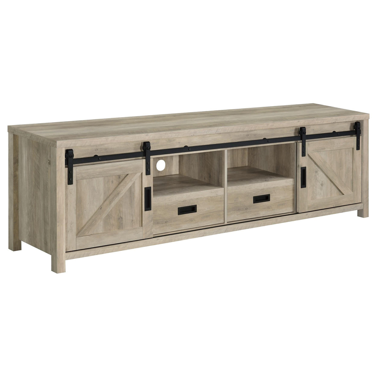 Mueble para TV Madra de 2 puertas de madera de ingeniería de 79 pulgadas, pino envejecido