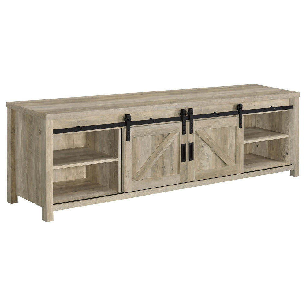 Mueble para TV Madra de 2 puertas de madera de ingeniería de 79 pulgadas, pino envejecido