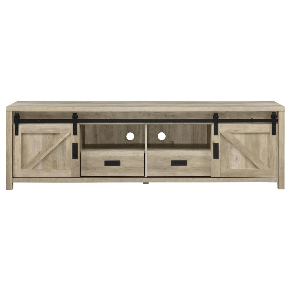 Mueble para TV Madra de 2 puertas de madera de ingeniería de 79 pulgadas, pino envejecido