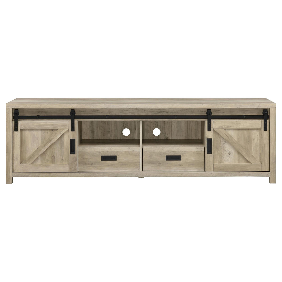 Mueble para TV Madra de 2 puertas de madera de ingeniería de 79 pulgadas, pino envejecido