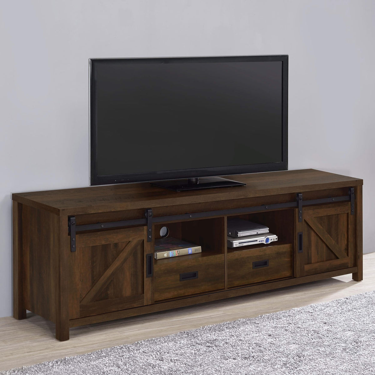 Mueble para TV Madra de 2 puertas de madera de ingeniería de 79 pulgadas en pino oscuro