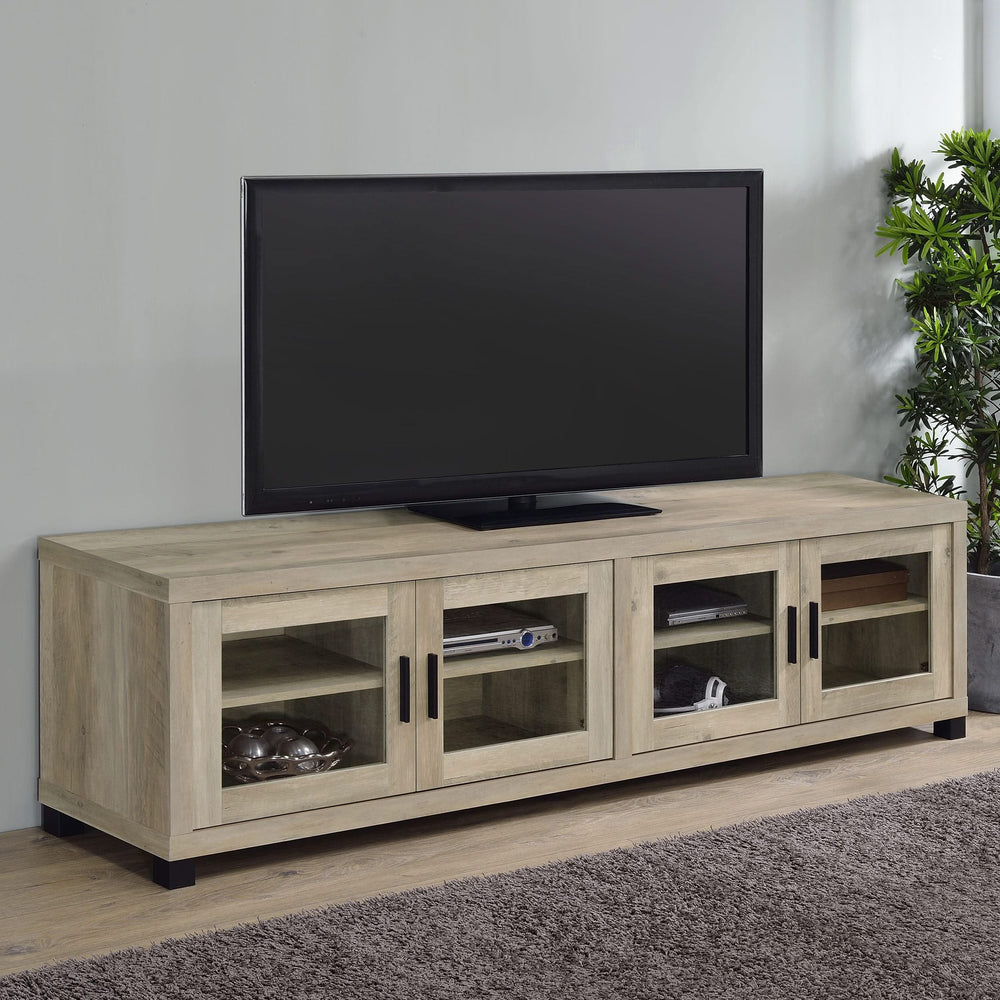 Mueble para TV Sachin de 4 puertas de madera de ingeniería de 79 pulgadas en pino envejecido