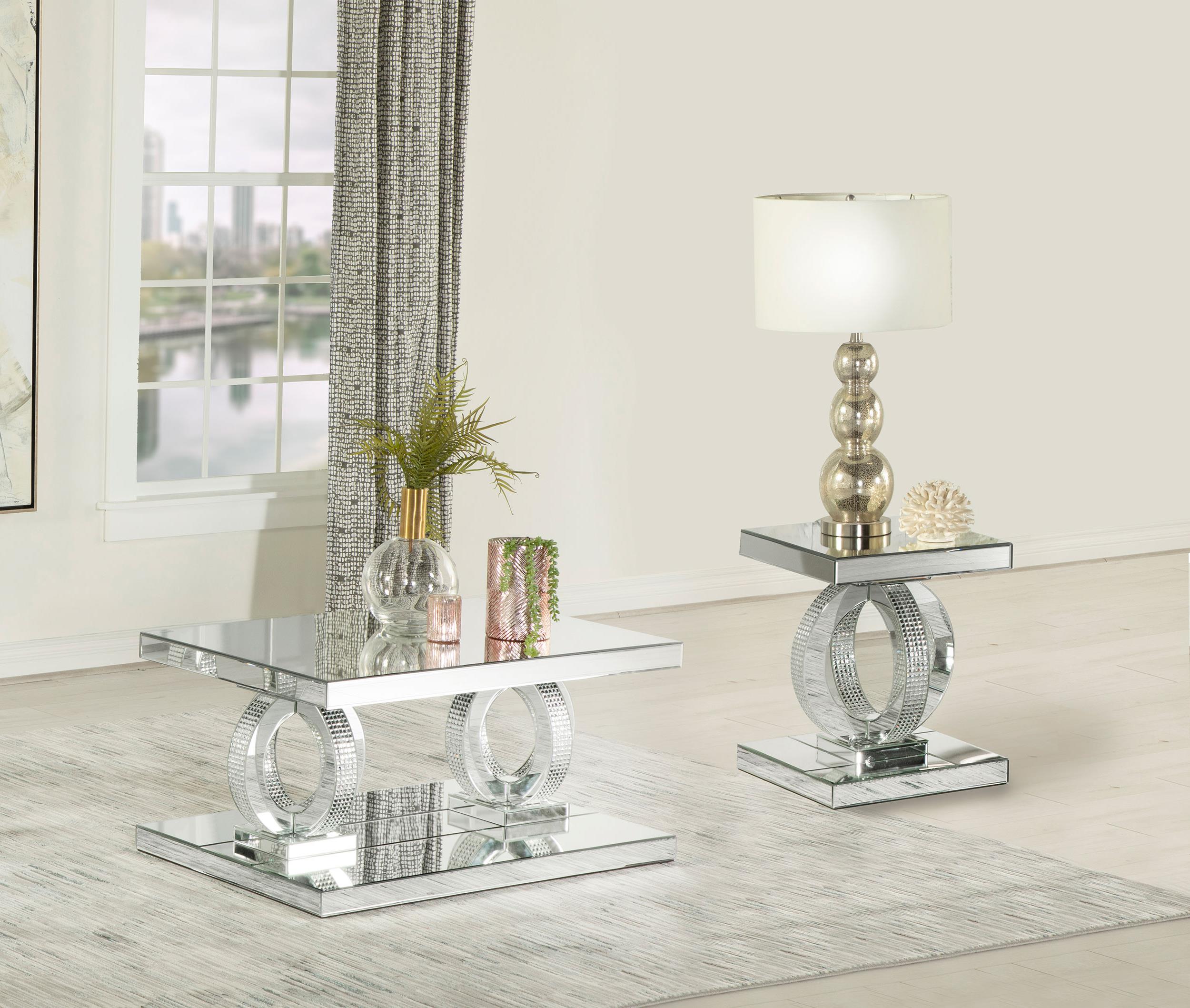 Breena 2-piece Mirrored Coffee and End Table Set Silver