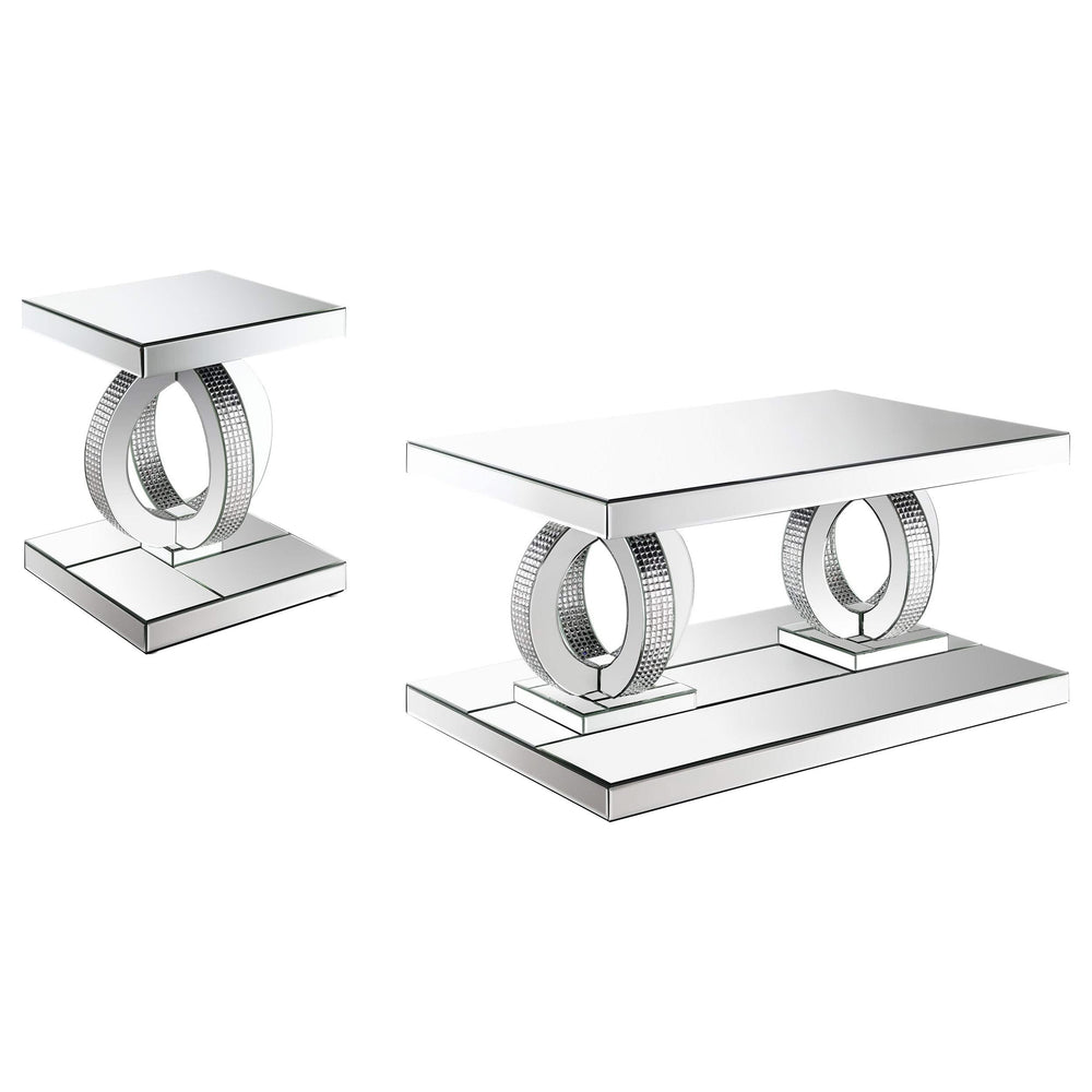 Juego de mesa auxiliar y de centro con espejo Breena de 2 piezas, color plateado