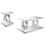 Juego de mesa auxiliar y de centro con espejo Breena de 2 piezas, color plateado