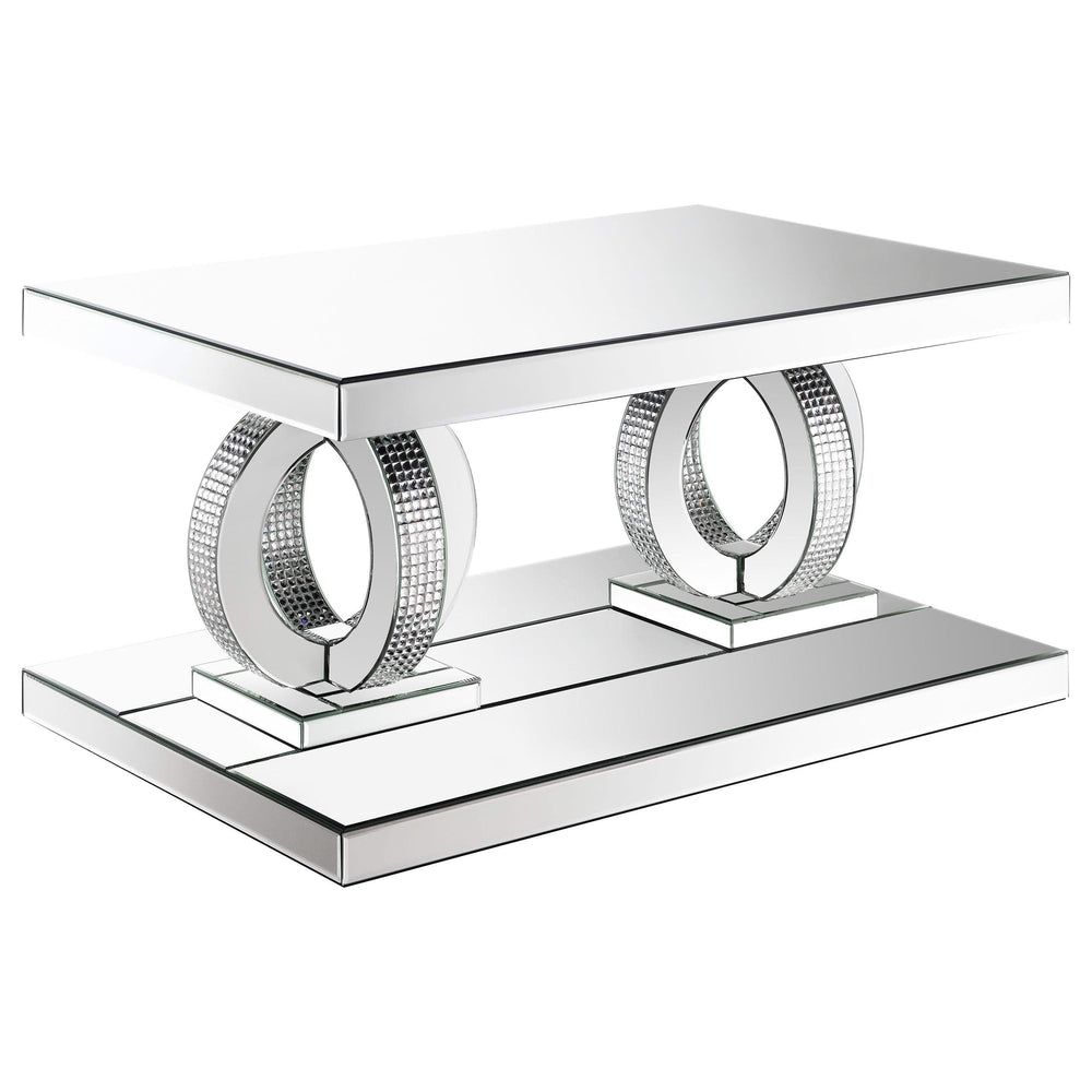 Juego de mesa auxiliar y de centro con espejo Breena de 2 piezas, color plateado