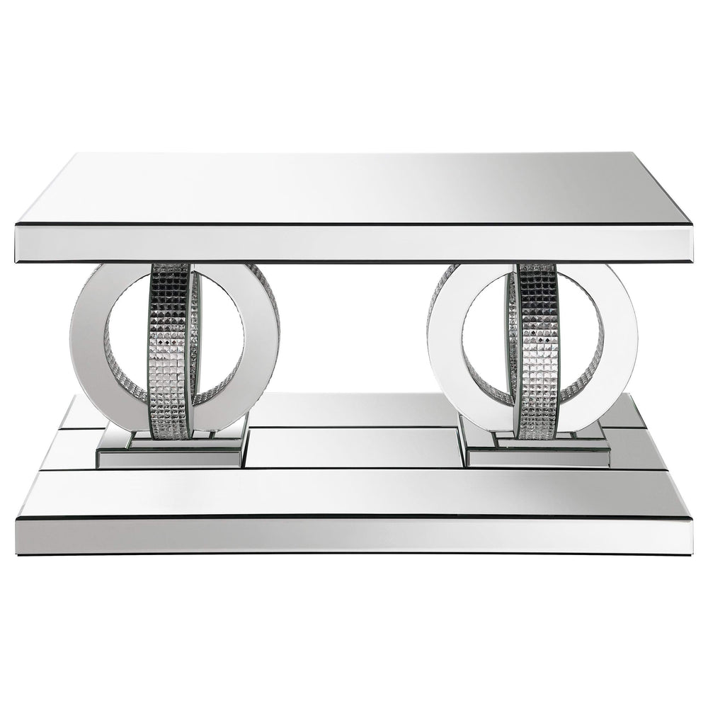 Juego de mesa auxiliar y de centro con espejo Breena de 2 piezas, color plateado