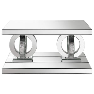 Juego de mesa auxiliar y de centro con espejo Breena de 2 piezas, color plateado
