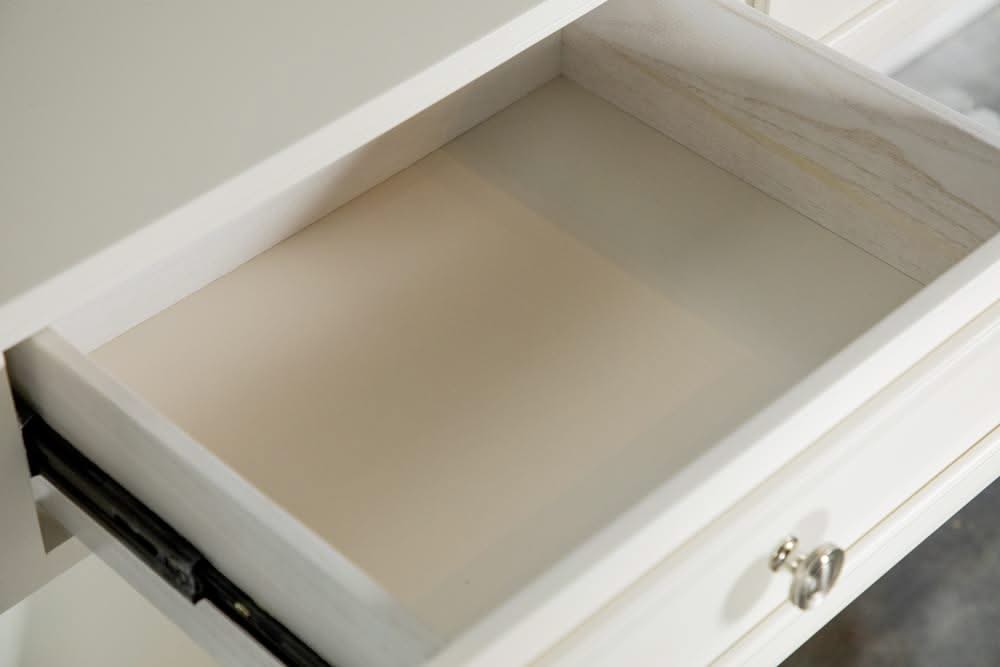 Mesa auxiliar cuadrada de 1 cajón con estante inferior color suero de leche