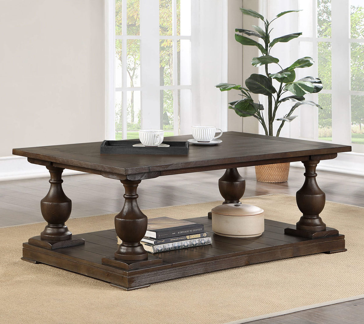 Mesa de centro rectangular de madera Walden en color marrón café