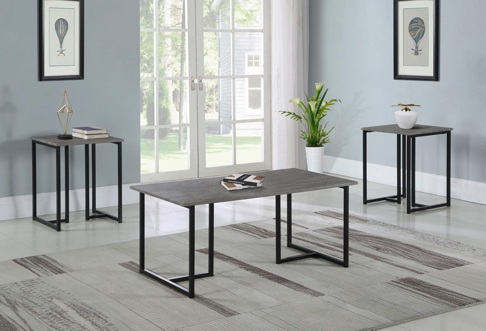 Juego de mesa de centro Nyla de 3 piezas de madera de ingeniería, gris desgastado
