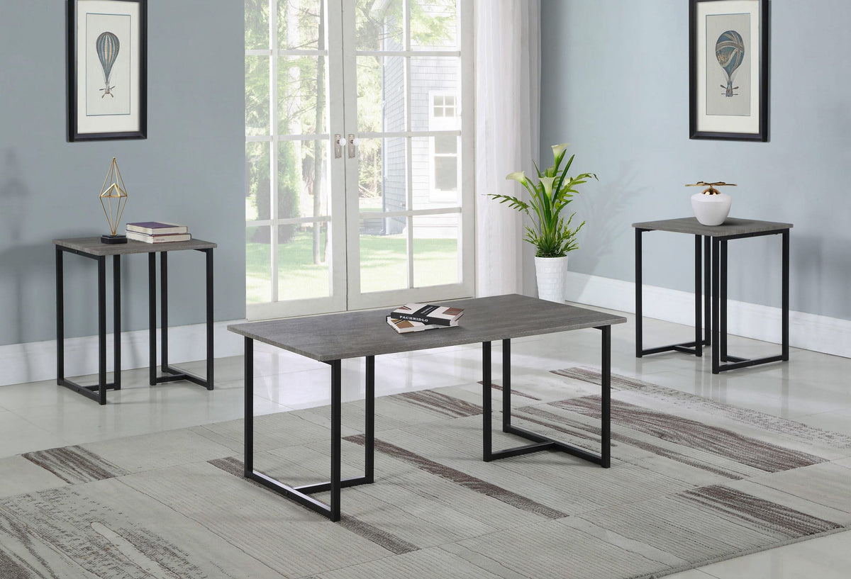 Juego de mesa de centro Nyla de 3 piezas de madera de ingeniería, gris desgastado