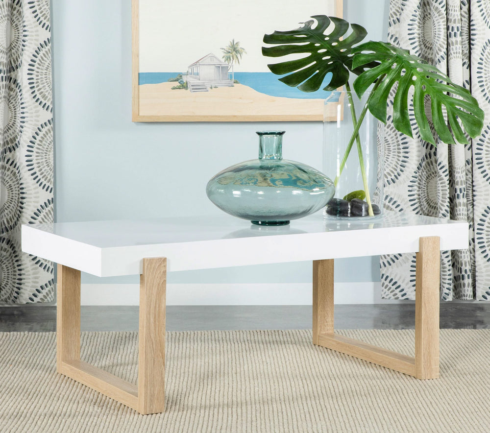 Mesa de centro rectangular Pala blanca de alto brillo y natural